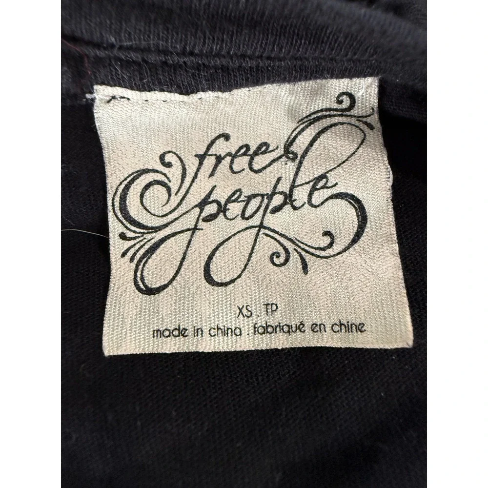 Free People Womens XS Black Mesh Bell Sleeve Cotton Scoop Neck Boho Top 2813‎